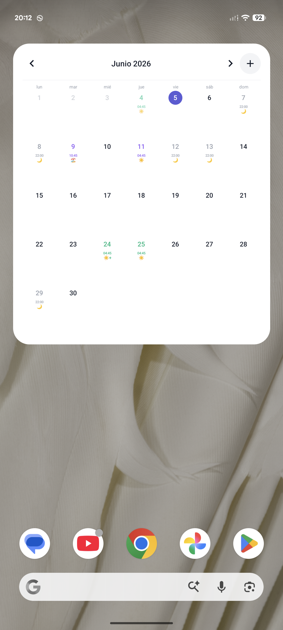 Widget de calendario mensual